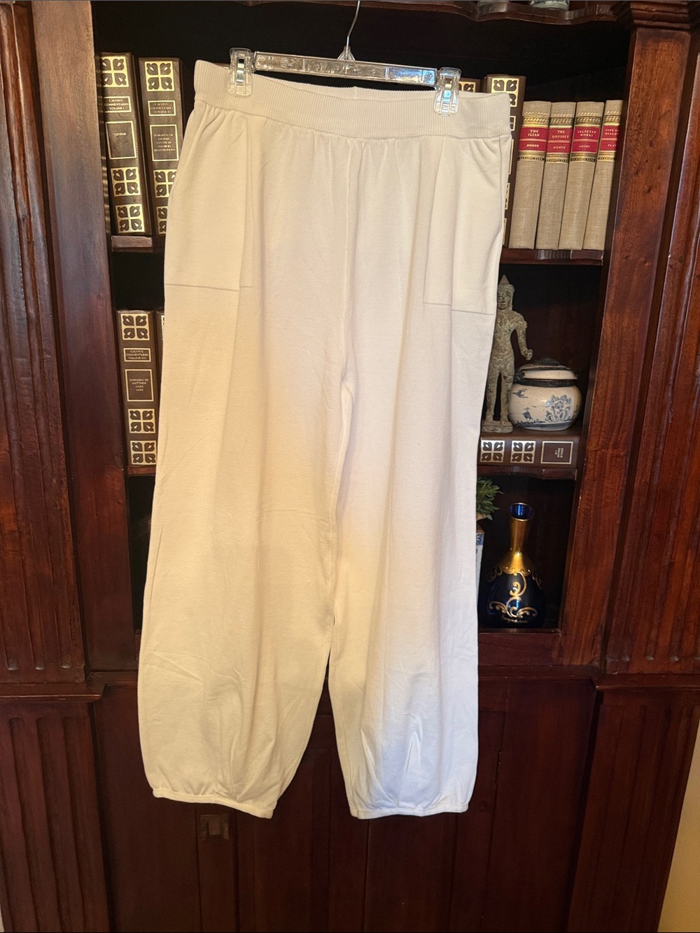 Women's Cream Elastic Waist Knit Lounge Pants designer